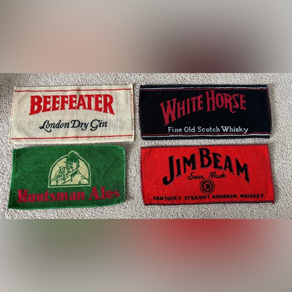Vintage Bar Towels Set - Beefeater, Huntsman Ales, White Horse and Jim Beam